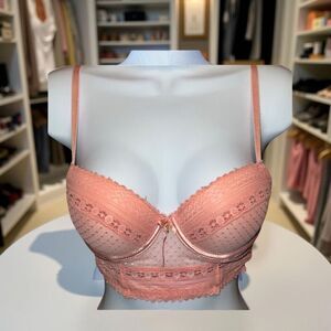 Daisy Fuentes Lace Plunge Peach Bra Size 34B